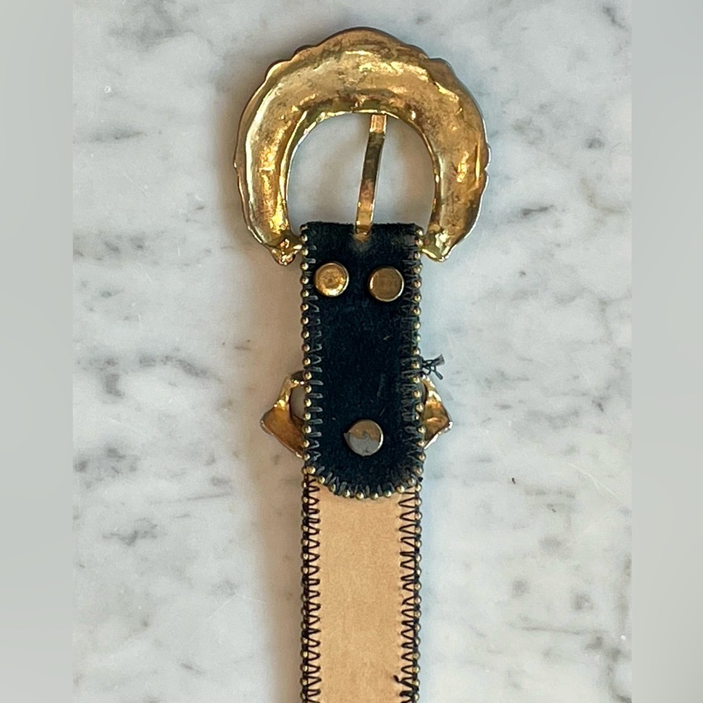 Streets Ahead Suede Belt, Ornate Gold Buckle, beaded trim, black - Picture 3 of 14